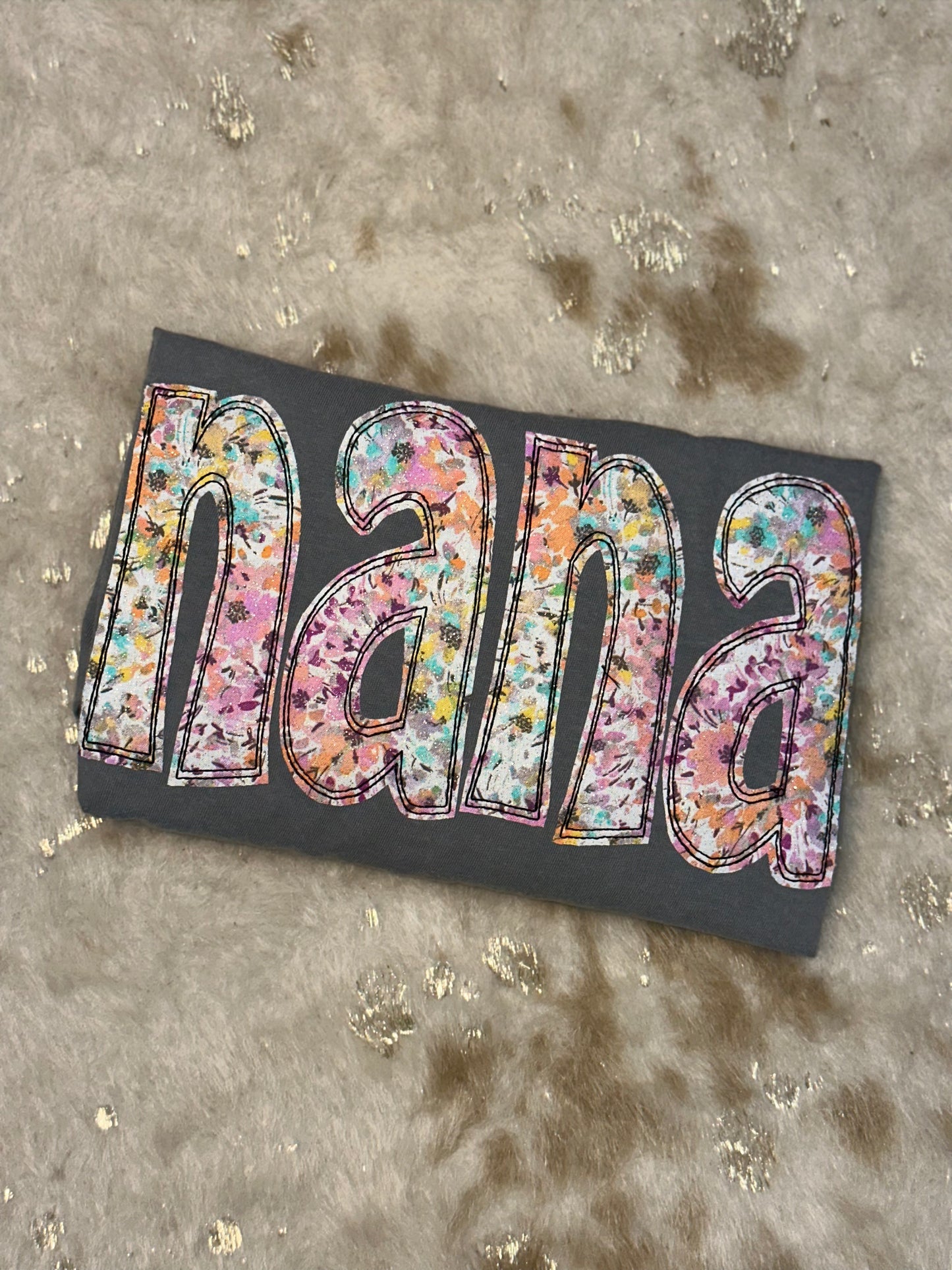 Sparkley Floral "Nana" Applique Short Sleeve Tee