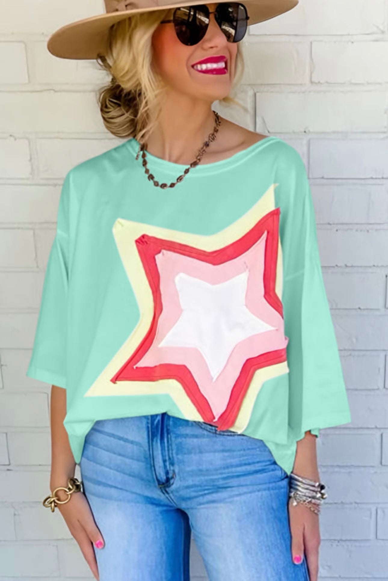 Colorblock Star Oversized Tee