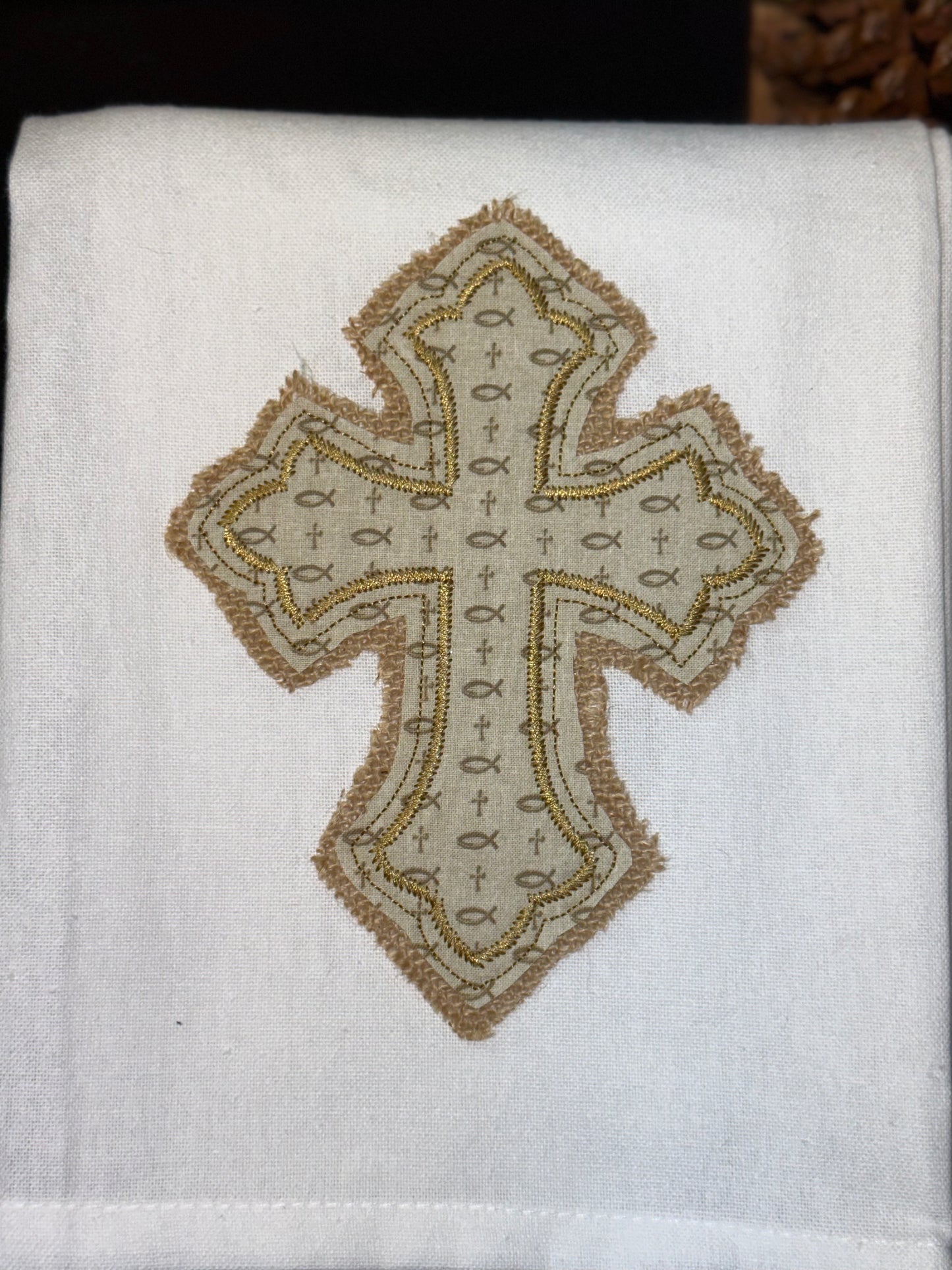 Burlap Cross Hand Towel