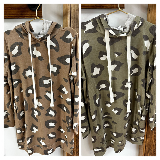 Soft French Terry Leopard Longline Hoodie Dress