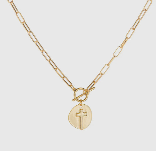 Gold Cross Toggle Necklace