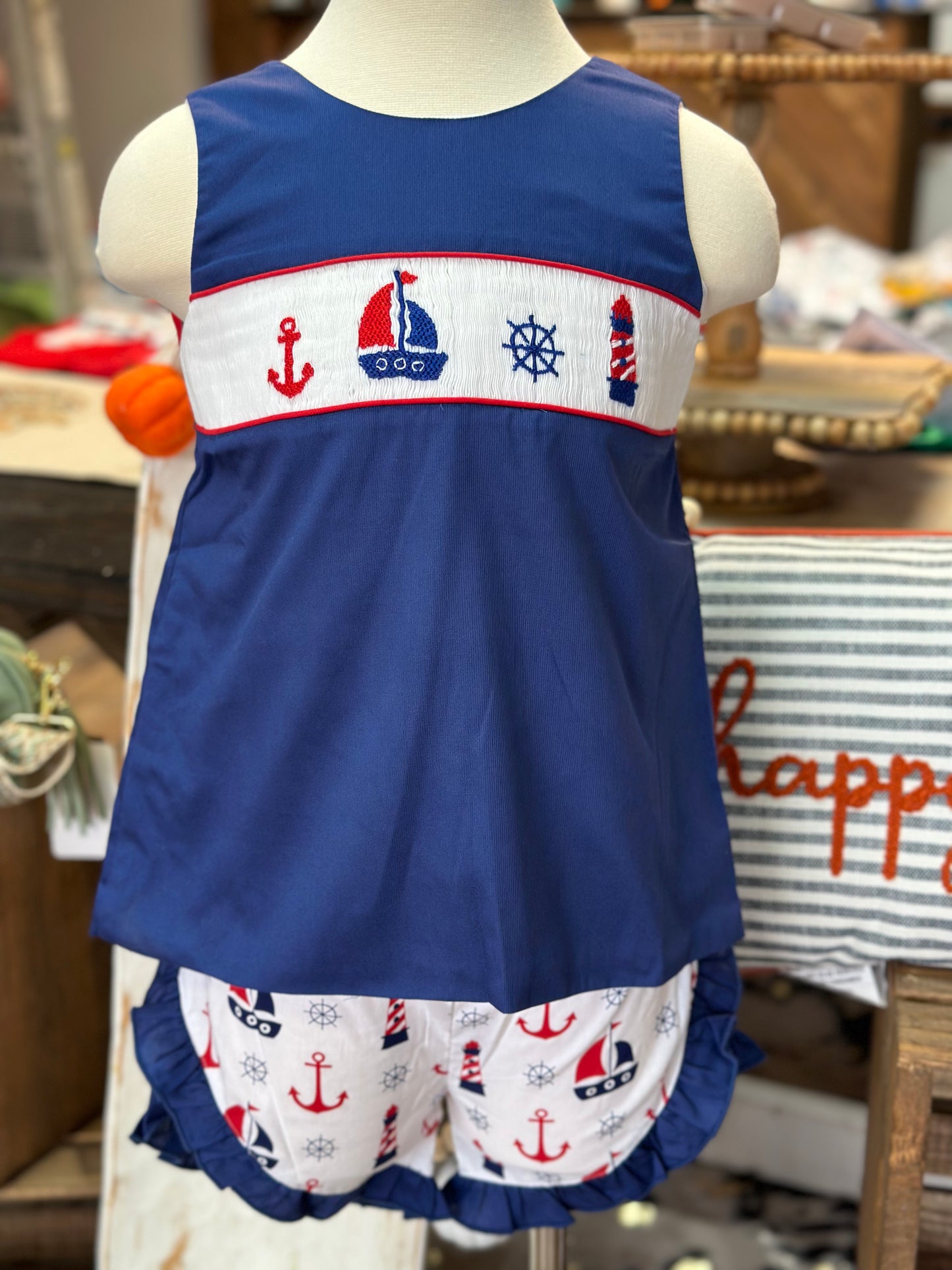 Nautical Smocked Swing Back Girl Short Set