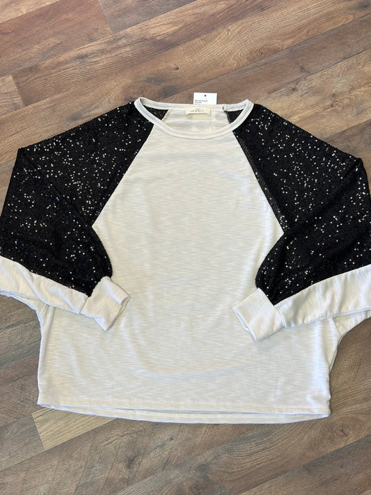 Black Sequin Raglan Shirt