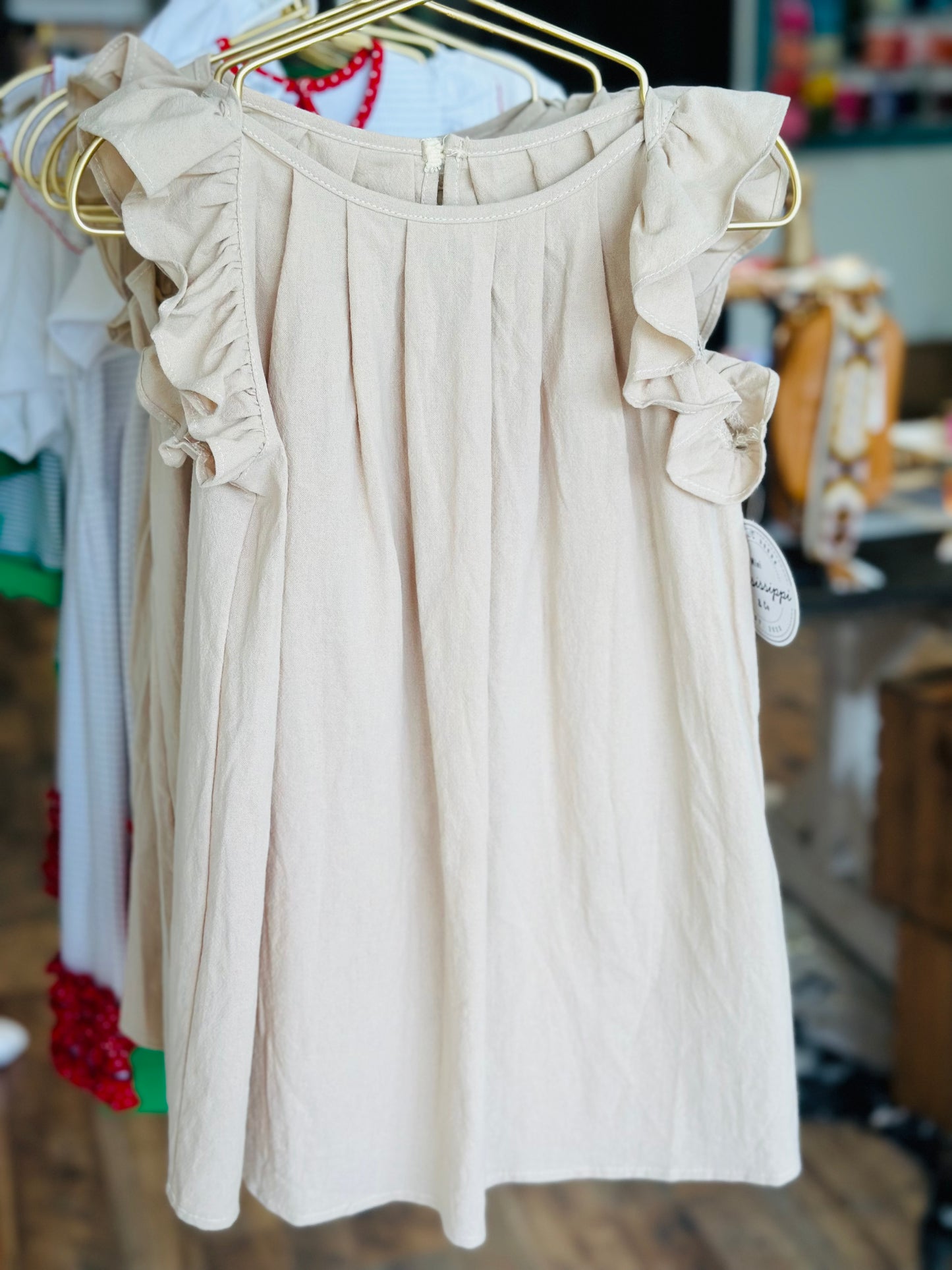 Linen Flutter Sleeve Dress