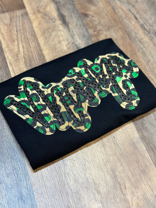 Green Leopard "Mama" Applique Short Sleeve Tee
