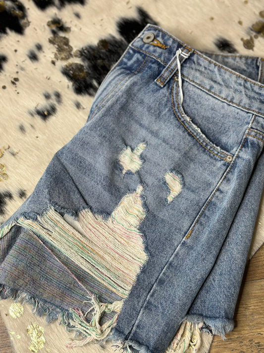KanCan Multi Colored Distressed Short
