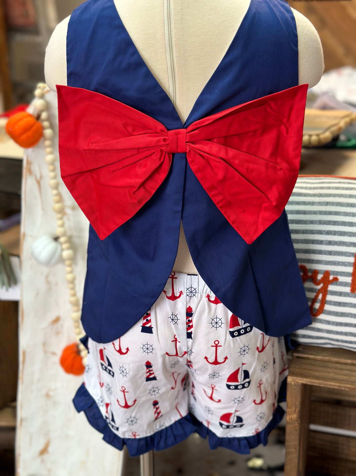 Nautical Smocked Swing Back Girl Short Set