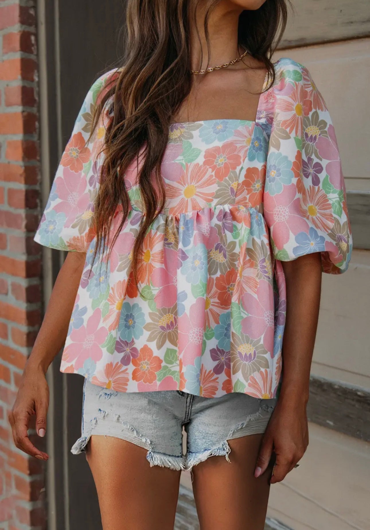 Floral Squared Neck Blouse