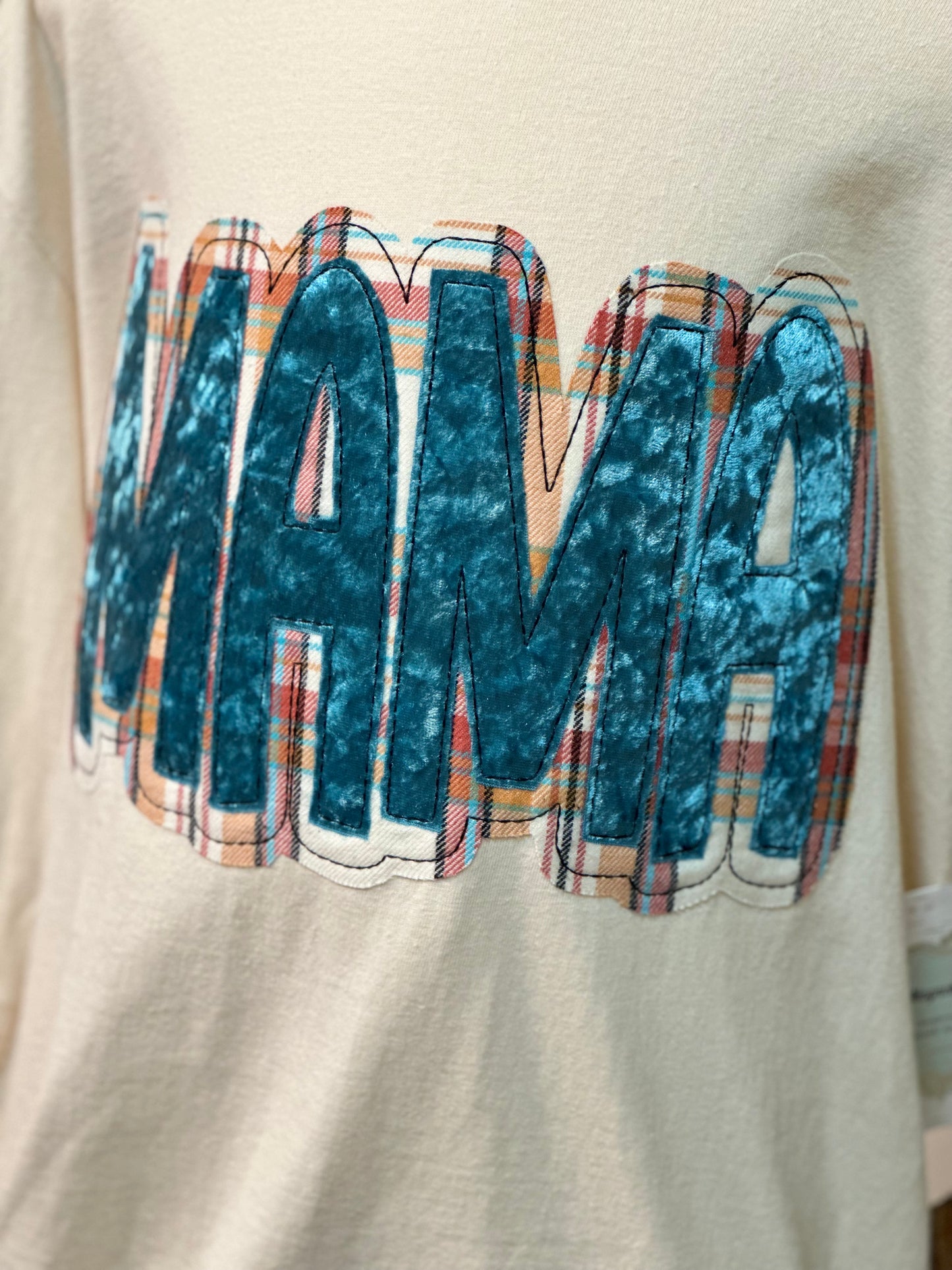 Plaid "MAMA" Applique Long Sleeve Shirt