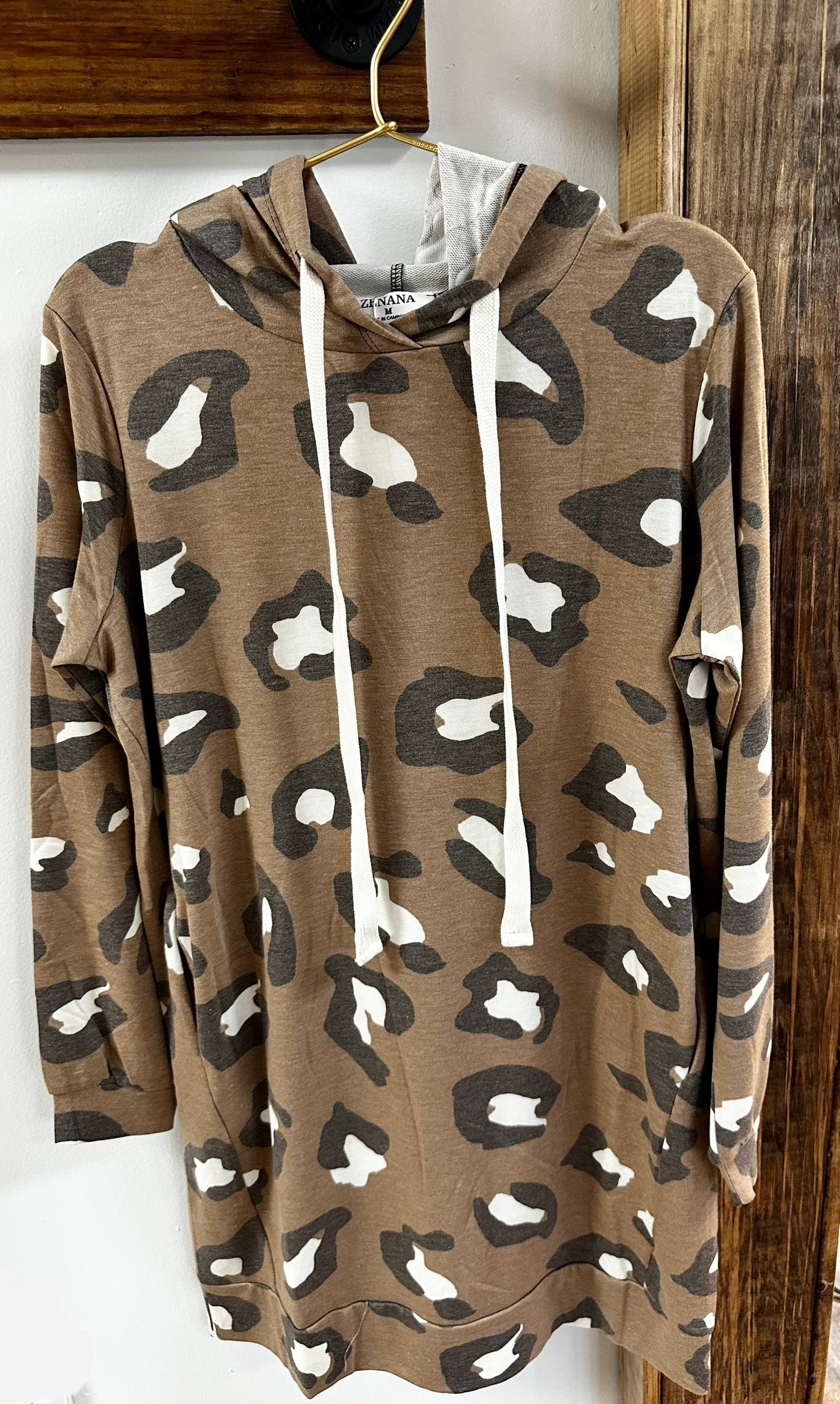 Soft French Terry Leopard Longline Hoodie Dress