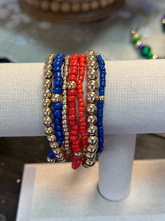 Red/Blue/Gold Stacked Bracelet Set