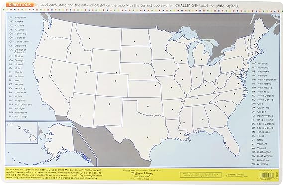 Reusable Learning Mat - U.S.A Map