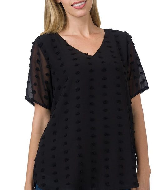 V Neck Swiss Dot Top