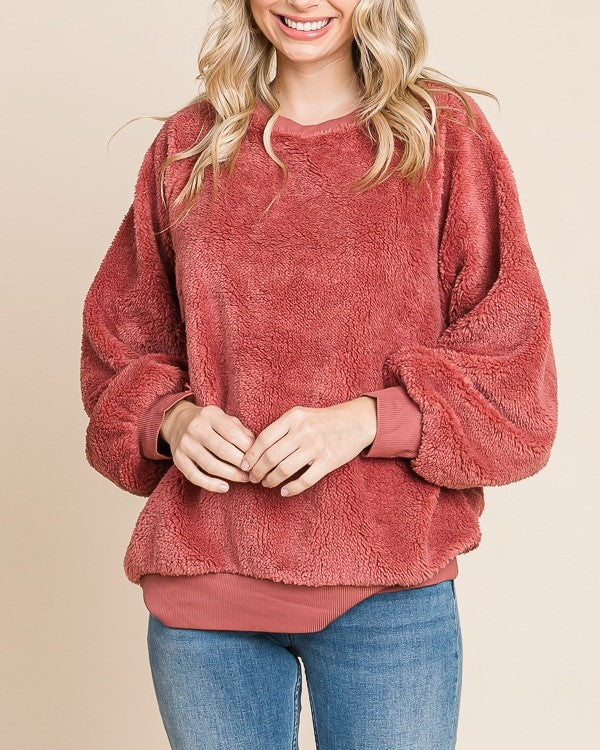 Faux Fur Crewneck Sweatshirt